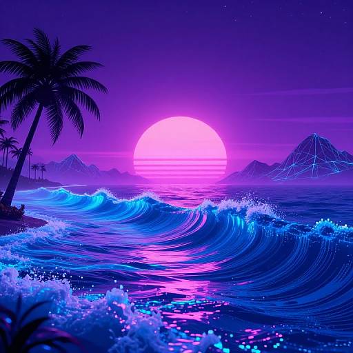 Trillwave Sunset Over Digital Ocean
