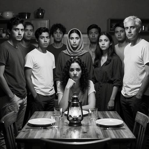 Intense Gathering Around a Wooden Table