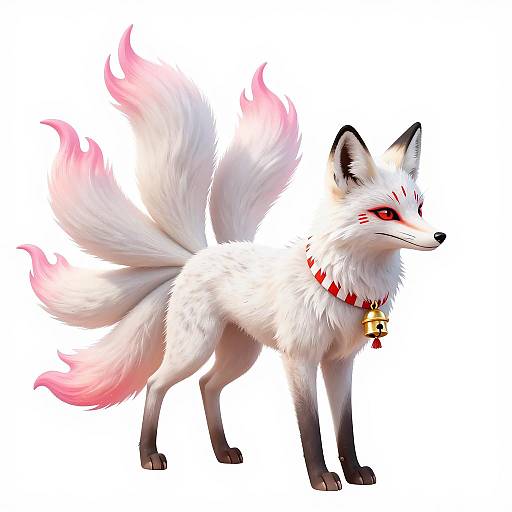 Mystical White Fox with Flaming Tails