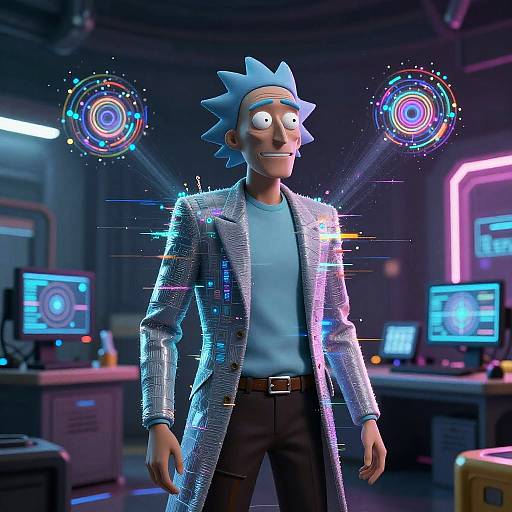 Cyberpunk Rick Sanchez AI Hologram