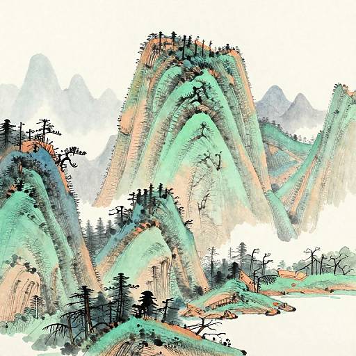 Watercolor Illustration of Anhui Mountains
