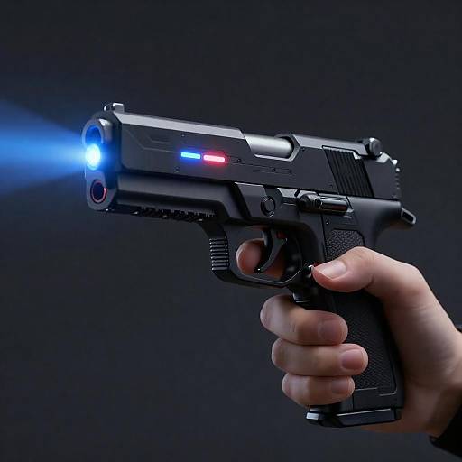 Close-Up Futuristic Gun Emitting Blue Beam