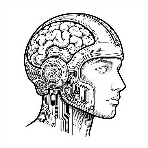 Futuristic Neural Interface Line Art