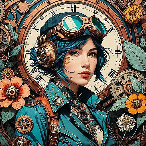 Steampunk Aviator with Copper Gears and Floral Accents