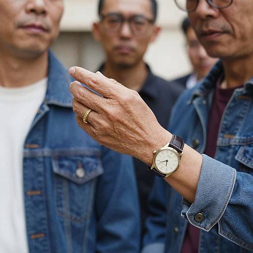 Older Man Wearing Wristwatch and Denim Jacket