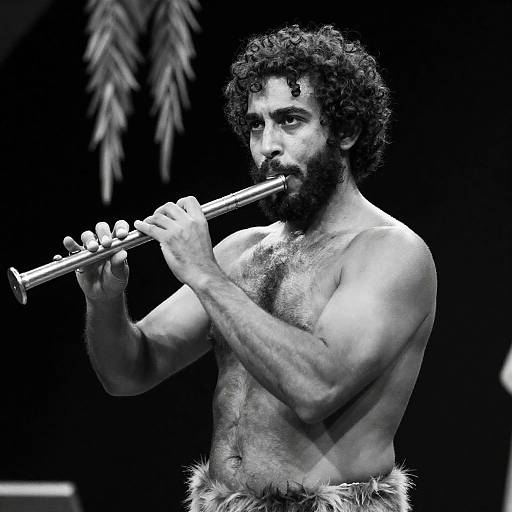 Muscular Man Playing Flute in Nature