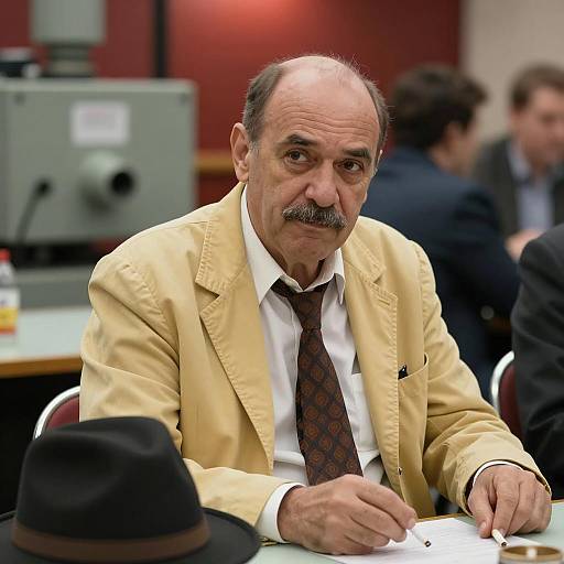 Smug Middle-Aged Man in Industrial Setting