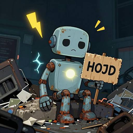 Lonely Rusted Robot on Junk Heap