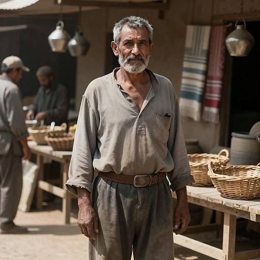 Middle-Aged Man at Rustic Market