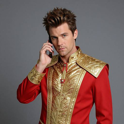 Man in Red and Gold Urkel Costume