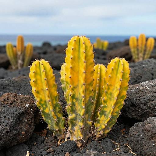 Vibrant Cacti on Volcanic Rock