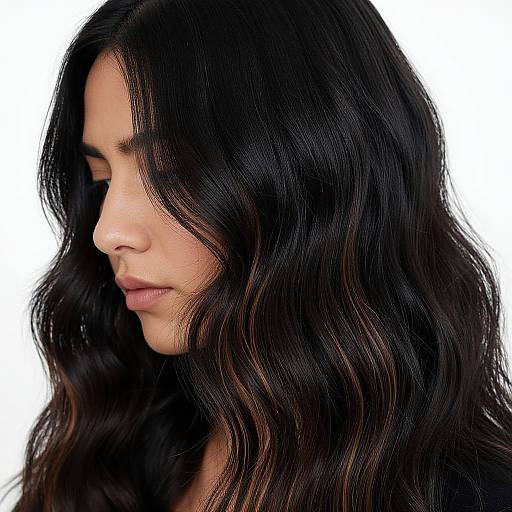 Woman with Black Hair and Caramel Highlights