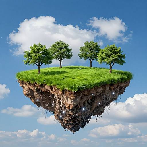 Floating Triangular Island with Mirrored Roots