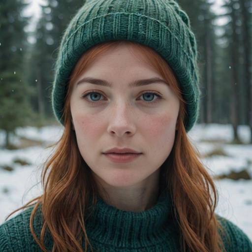 Introspective Woman in a Snowy Forest