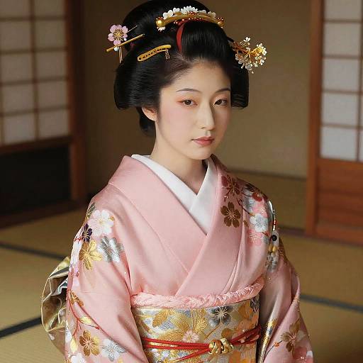 Elegant Woman in Cherry Blossom Kimono