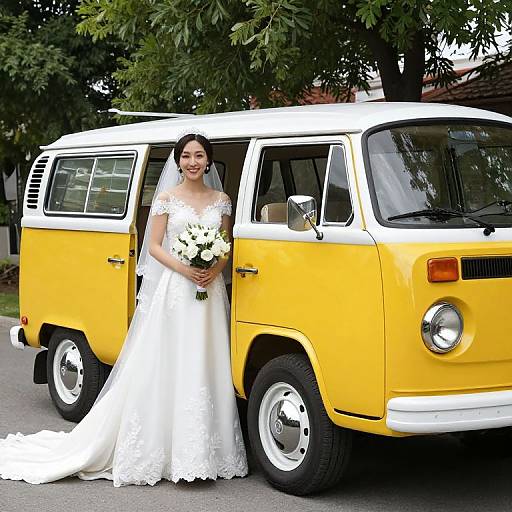 Yellow VW Camper Wedding Scene