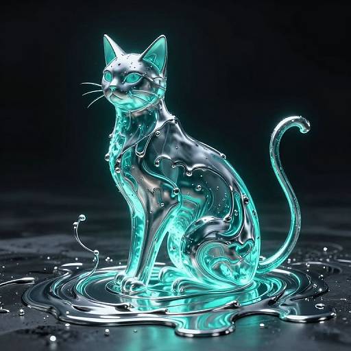 Liquid Silver Cat Silhouette Formation