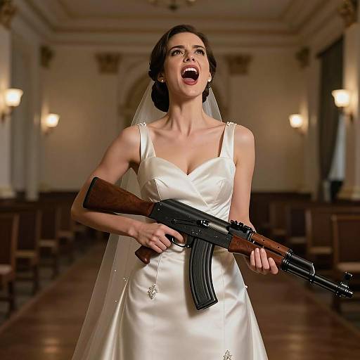 Dramatic Bridal Portrait with AK-47
