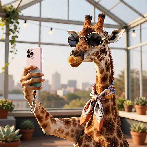 Giraffe Rooftop Selfie at Golden Hour