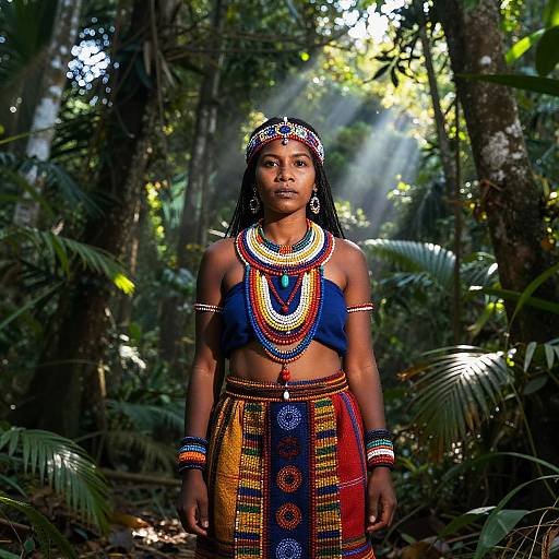 Nativa Tribal Woman in Tropical Forest
