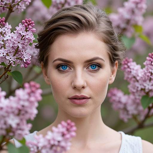 Serene Woman Amid Blossoming Lilacs