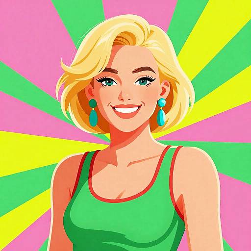 Smiling Woman with Blonde Hair in Retro Pop Art Style