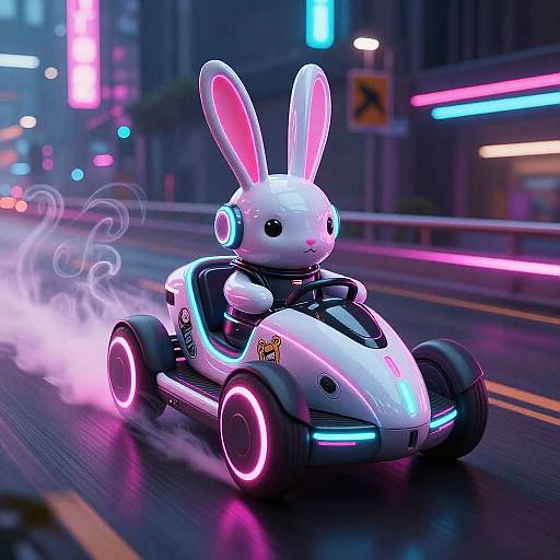 Futuristic Neon Rabbit Hoverboard Racer