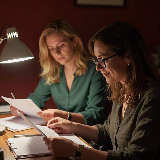 Focused Duo in a Dimly Lit Room