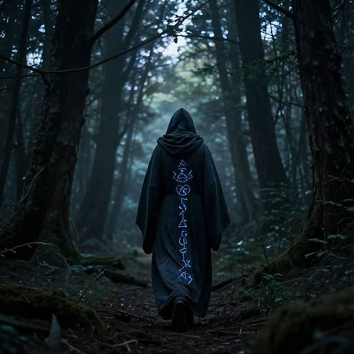 Mystical Robed Figure in Enchanted Forest