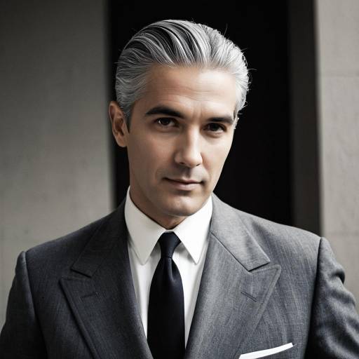Man in 1940s Style Suit with Slicked-Back Gray Hair