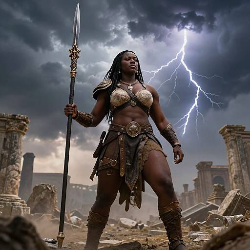 Victorious Black Woman Warrior with Spear