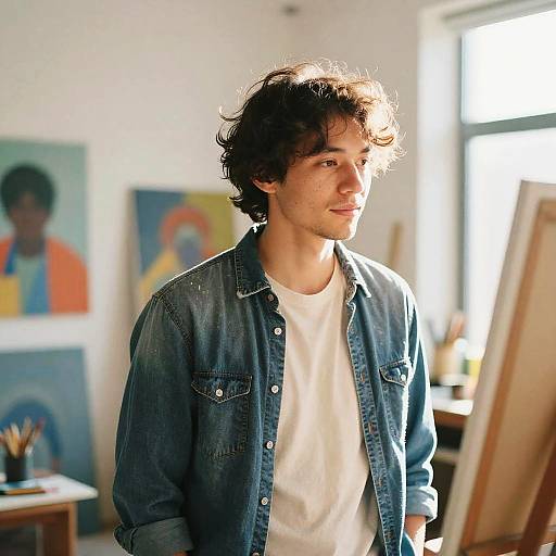 Warm Candid Portrait in Art Studio