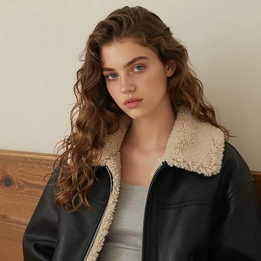 Stylish Woman in Leather Jacket Portrait