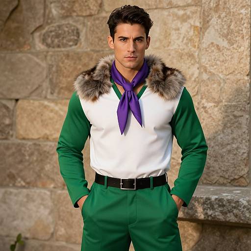 Confident Male Model in Green Costume