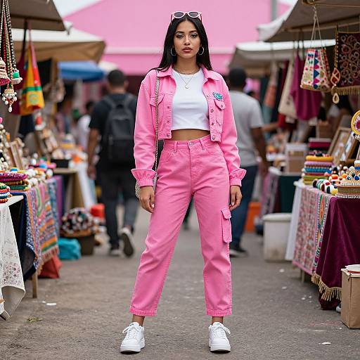 Stylish Woman in Vibrant Market Scene