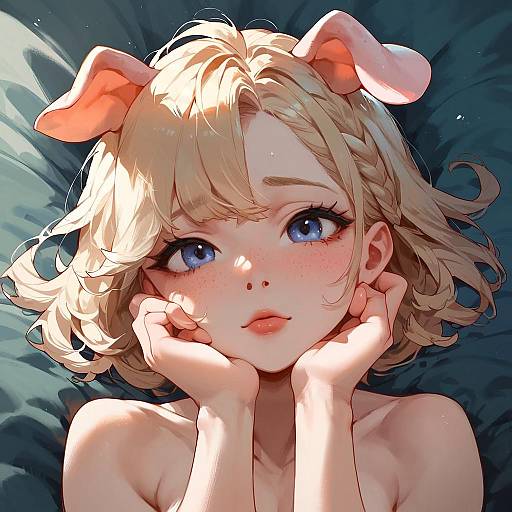 Shy Cute Girl with Pig Ears