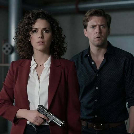 Tense Industrial Standoff: Woman with Gun