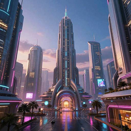 Vibrant Futuristic Cityscape at Twilight