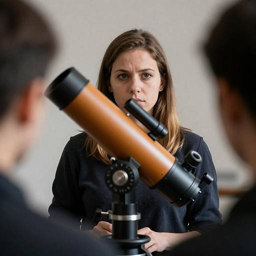 Focused Woman Behind a Telescope
