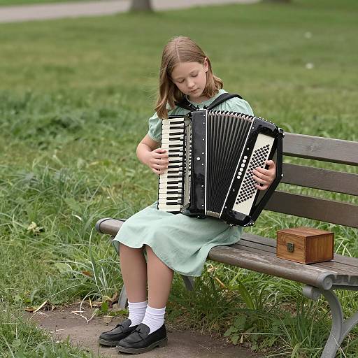 Girl Playing Accordion in a Park