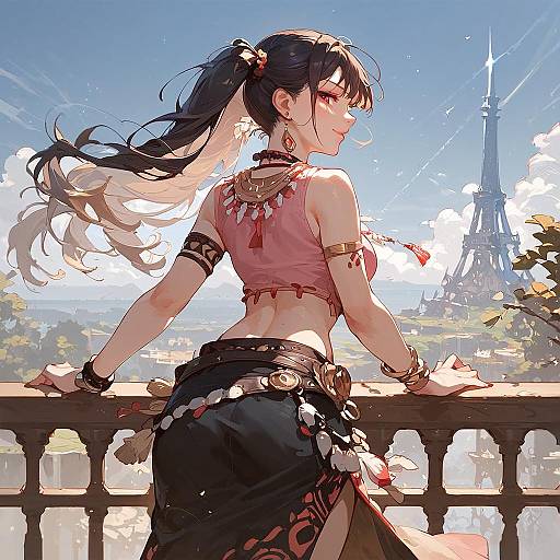 Anime Girl in Tribal Fashion Smiling