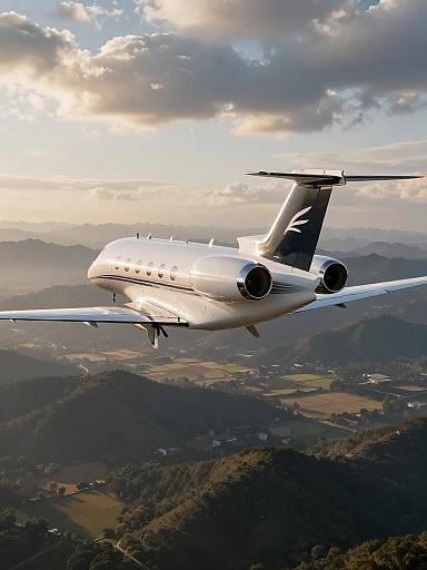 Golden Hour Business Jet Over Mountains