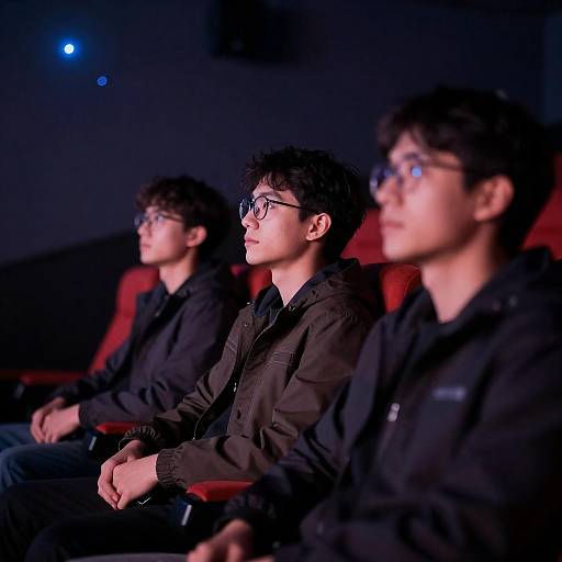 Three Young Men Watching Movie in Theater