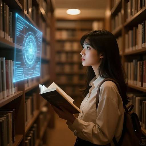 Thoughtful Girl with AI Projections