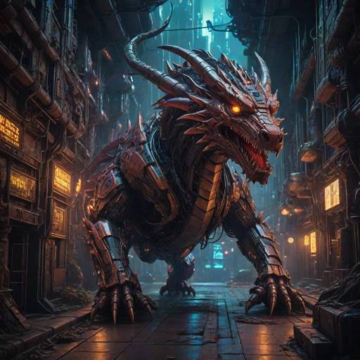 Colossal Robotic Dragon in Neon Cyberpunk Colossal Robotic Dragon in Neon Cyberpunk