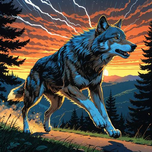 Dynamic Wolf Sprinting at Sunset