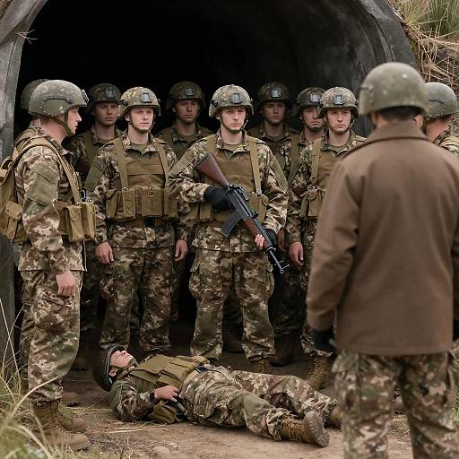 Dramatic Military Scene in Dark Tunnel