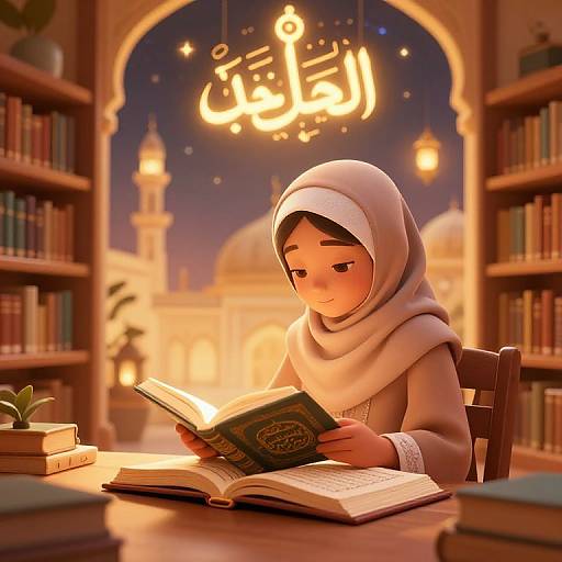 Young Muslim Girl in Digital Library