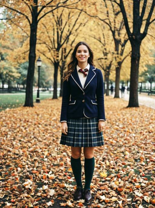 Woman in Preppy Fall Outfit in Park