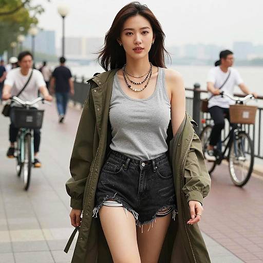 Stylish Woman at Waterfront Promenade